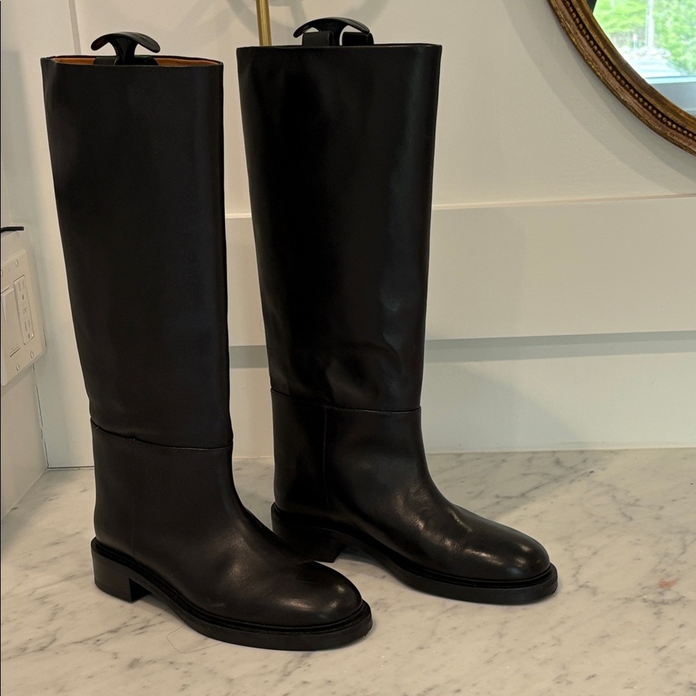 Classic Tall Black Leather Riding Boots - Women's